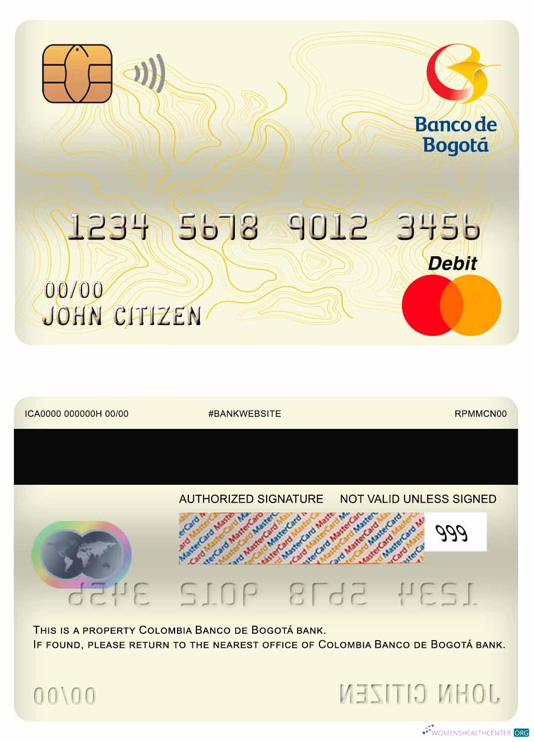 Download Colombia Banco de bogotá bank master debit card Photoshop template